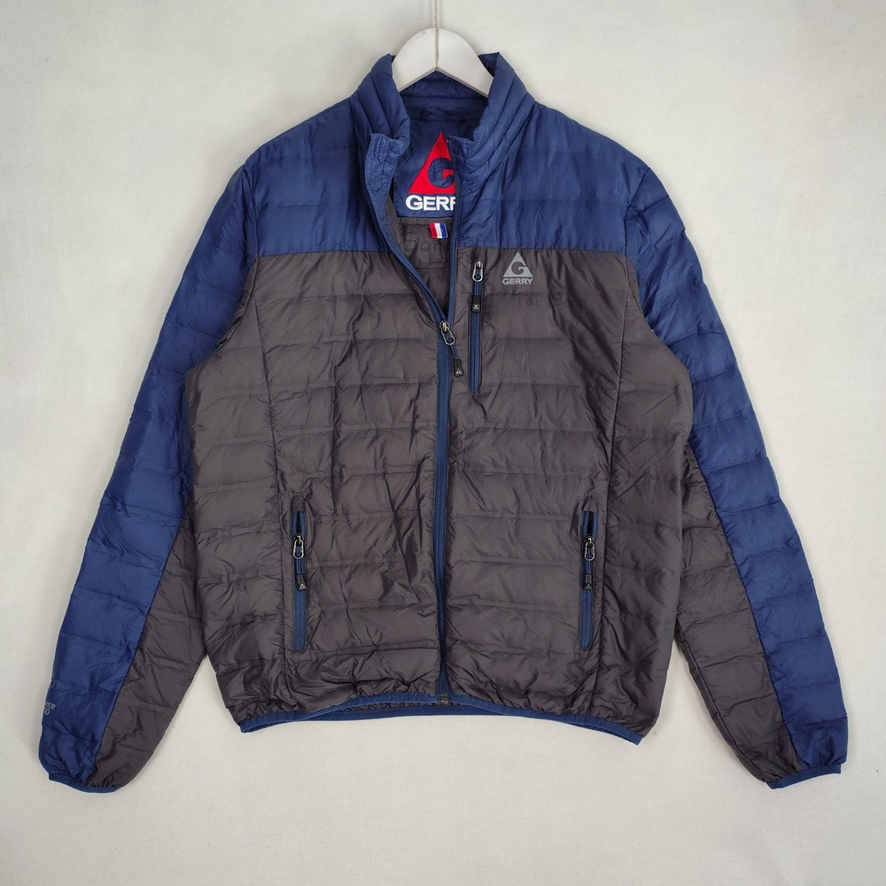 Gerry Mens Down Puffer Jacket Blue Gray Colorblock Full Zip Medium 1311092